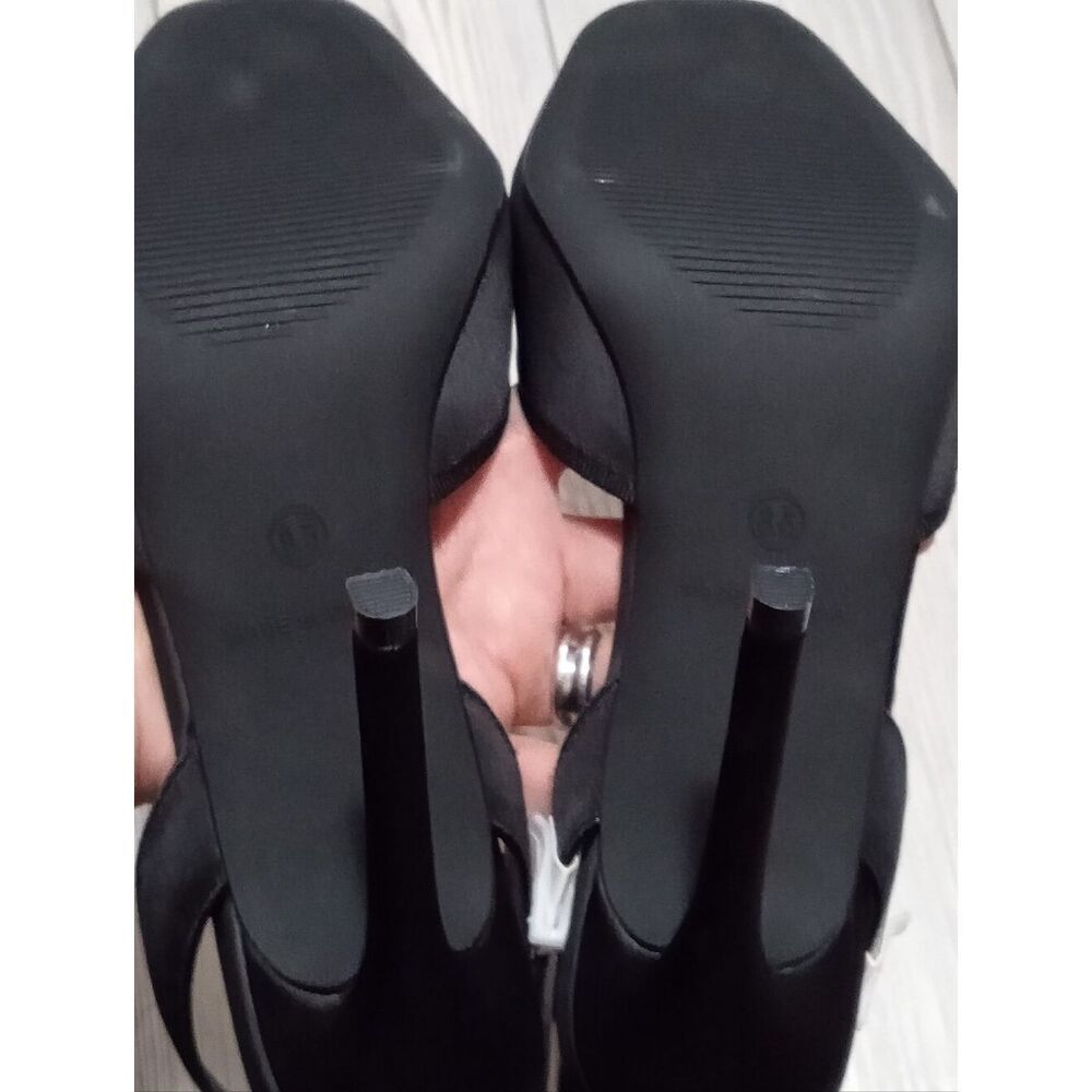 (D-4779) Satin Ballet Shoes Stiletto High Heels Closed Square Toe Sz 8.5 - Picture 9 of 17